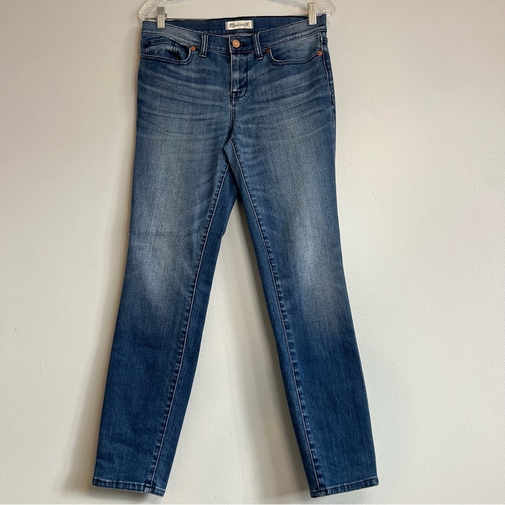 Madewell Womens Skinny Skinny Whiskering Stone Wash Jeans in Blue Size 28
